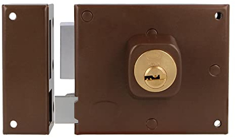 Amig - Klappschloss links mit Hebelverschluss, Zunge und Griff für Holztüren, Mod. 72 | 100 x 85 mm | Riegel mit rundem Zylinder | Stahl braun