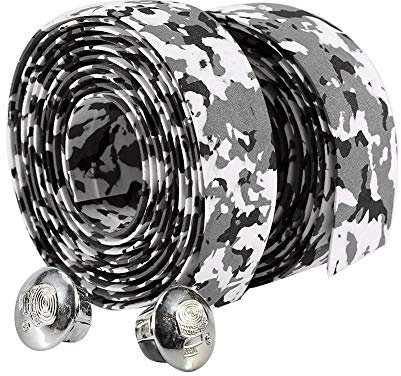 Dioche 2 STÜCKE Reißfestes Fahrrad Lenkerband Lenker Reflektierende Griff Wrap Tape + 2 Bar Plugs(Schwarz + Weiß)