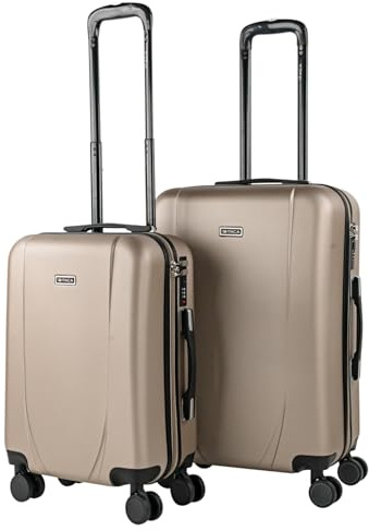 ITACA - Set med 2 Rigid Travel Resväskor 55/65 cm 4 hjul ABS. Resistenta och Lätta. Övre och sidaHandtag Integrerat kombinationslås. Liten stuga godkänd och Medium., Champagne