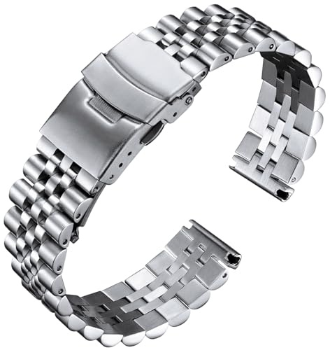 BINLUN Klockarmband i Rostfritt Stål Ersättning Metallurarmband Armband för Herrar och Damer Med 6 Färger (Svart, Silver, Guld, Roséguld, Guld/Rosaguld Tvåton) 5 Storlekar (18mm 20mm 22mm 24mm 26mm)