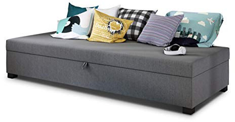 Einzelbett Misti - Sofa mit Bettkasten, Schlafsofa, Bettsofa, Farbauswahl, Bettgestell, Komfortbett, Bett für Jugendzimmer, Schlafmöbel (Grau (Lux 05))