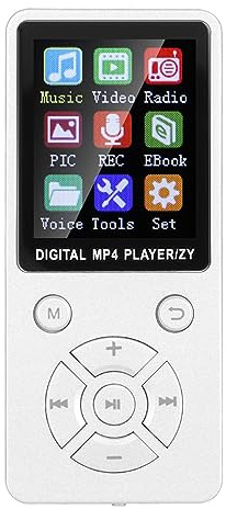 Lecteur de Musique MP3 MP4 Portable, Mini Radio Ultra-Mince Bluetooth/Enregistrement/vidéo/e-Book de Musique étudiant Topwatch avec Bouton Tactique à Huit diagrammes (Blanc)