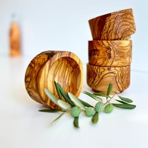 ege'deneve.com Set aus 4 Servierschalen aus Olivenholz, handgefertigte Holzschalen-Set für verschiedene Früchte, rustikale Holz-Snackschalen, Größe 10 cm