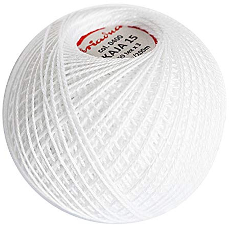 Cotton Crochet Yarn Double Mercerized Thread 220yd/200m Ball 1.05oz/30g Knitting Tatting Emroidery Size 15 White (0400)