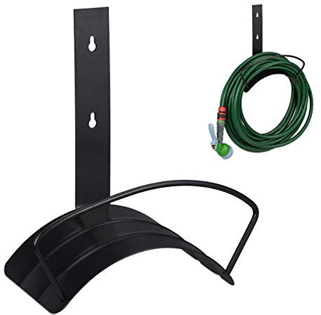 Relaxdays Portatubo da Parete, Tubi da 60 m 5/8, Supporto da Giardino, da Muro Rotondo in Acciaio, Avvolgitubo, Nero