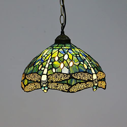 AIBOTY Pendelleuchte Im Tiffany-Stil, Libelle, Buntglas, Kücheninsel, 30,5 cm, Boho-Hängelampe Für Dekor, Schlafzimmer, Küche, Esszimmer, Wohnzimmer, Flur,Grün