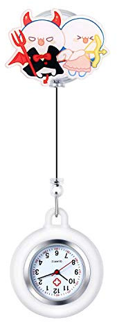 Avaner Reloj de Bolsillo para Enfermera Reloj retráctil para Enfermera Colgante Acrílico Diseño de Dibujos Animados Reloj de Solapa portátil con Clips Reloj Fob Reloj de Bata Reloj de Hombres Mujeres