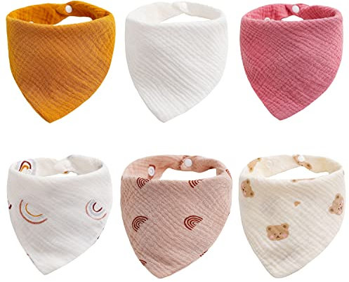 AUPOWER Baberos Bebe Bandanas con 2 Ajustables Botón a Presión,100% Algodón Orgánico,Suave & Absorbente,Baberos Drool para Niños Niñas