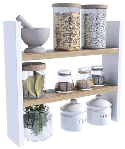 MATKAM Küchenregal, H40 x B44 x T10 cm, zweistöckige Organisation für optimalen Küchenkomfort, einfache Montage (Artisan Eiche-Weiß)