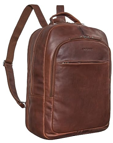 STILORD 'Florin' Mochila de Negocios XXL de Cuero Grande y Ancha para Ordenador portátil de 17 Pulgadas con Muchos Compartimentos Piel Auténtica, Color:sila - marrón