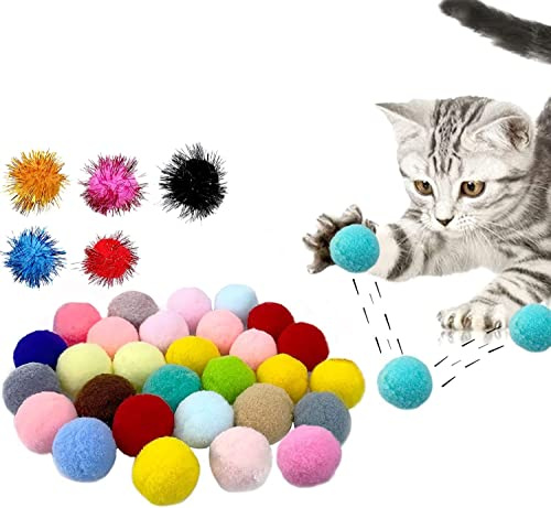 Norhogo 30st 3CM 10 Farben Katzenspielzeug Bälle Weiche Kätzchen Pompon Spielzeug, Katze Spielen Indoor Katzen Interaktive Pompon Ball Spielzeug