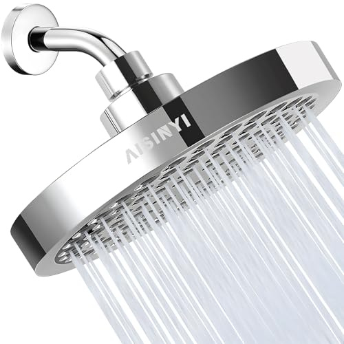 AISINYI Hochdruck-Regenduschkopf, 15,2 cm Duschkopf mit perfekt verstellbarem Ersatz, abnehmbarer Befestigungsbegrenzer, einfache Installation für Ihre Badezimmerduschköpfe (verchromt + Duscharm)