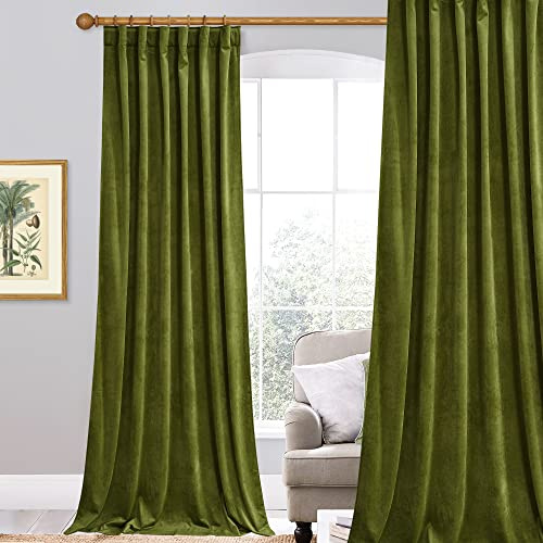 StangH Olive Green Velvet Curtains for Bedroom, Back Tab Light Blocking Thermal Insulated Window Door Drapes for Living Room/Farmhouse/Office, W52 x L84, 1 Panel