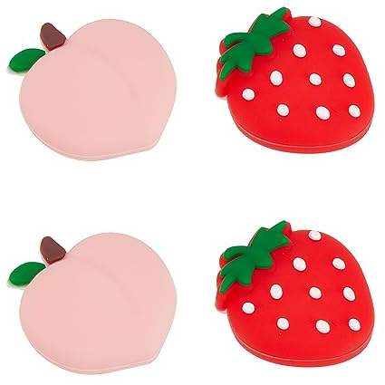 GORGECRAFT 4Pcs Peach Strawberry Thumb Grips Fruit Soft Silicon Joystick Button Caps Analog Joy Stick Cover Compatible with Switch OLED Lite Console for Controller Red Pink