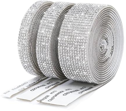 Fenglin-joy Bling Bling strass adesivi di cristallo, 3 rotoli di Adesivi di Strass Cristallo di Gemme Adesivo Decorativo per l'artigianato e l'arte, scarpe abbigliamento (argento)