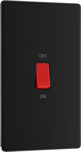 BG Electrical Large Cooker Control Switch Unit with LED Power Indicator, Double Plate, Double Pole, Screwless Front Plate, Premium Flatplate, Matt Black, 45A, FFB72