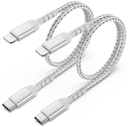 Câble USB C Lightning Court [0.5m, 2Pack], Câble iPhone USB C Nylon Certifié MFi 50cm PD Cordon Lightning à Charge Rapide compatible avec Apple iPhone 14 13 12 11 Mini Pro Max (Argent)