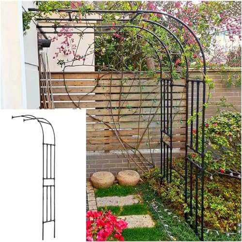 MISKYN 1,2 M 1,8 M Schwarz/Weiße Garten Rosenbogen, Halbes Gartenbogen Rankgitter, Hochzeitsbogen Gartendekoration, Verwendet Für Verschiedene Kletterpflanzen, Rasenflächen,Schwarz,240 * 240cm