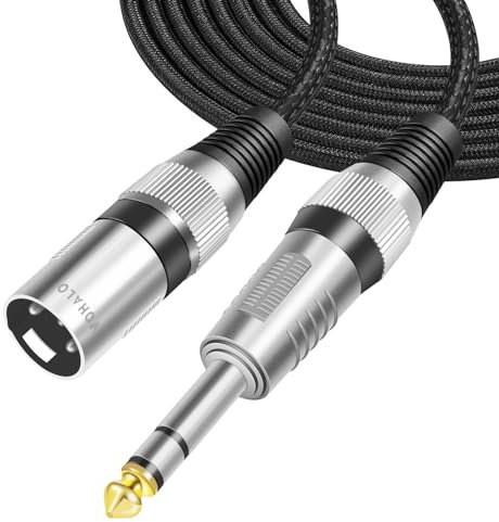 VOHALO XLR Microphone Cable - 3m/10ft Male to 6.35mm 1/4 TRS Male, Nylon Braid for Recording Studio and Stage, Black