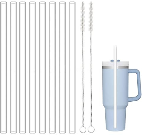 Wiederverwendbare Strohhalme Plastik für Stanley Adventure Quencher Reisebecher 40oz, 31cm 8 Stück Ersatz Trinkhalme mit 2 Reinigungsbürsten für Stanley 20/30/40 oz Stanley Tumbler (8Pcs)