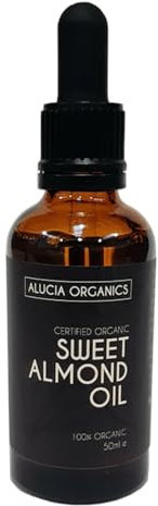 ALUCIA ORGANICS Olio di Mandorle Dolci (Sweet Almond Oil) Biologico Certificato - Olio puro al 100% per viso, corpo e capelli - Naturale, spremuto a freddo e non raffinato - Vegano (50ml)