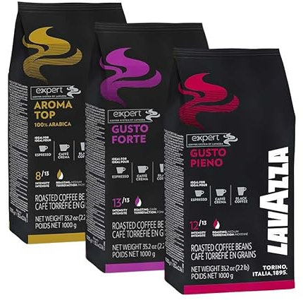 Set Degustazione Caffè in grani Lavazza Expert Aroma Top, Gusto Forte e Gusto Pieno 1 kg x 3