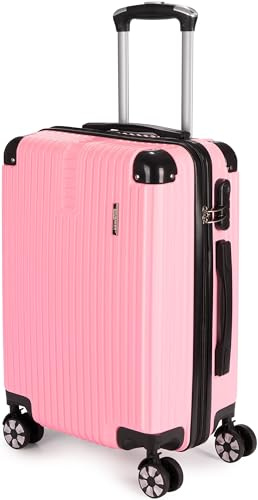 BRUBAKER Handgepäck Koffer London - Reisekoffer mit Zahlenschloss, 4 Rollen und Komfort Tragegriffen - 37 x 56 x 22 cm ABS Trolley - Hartschalen Rollkoffer (M - Rosa)