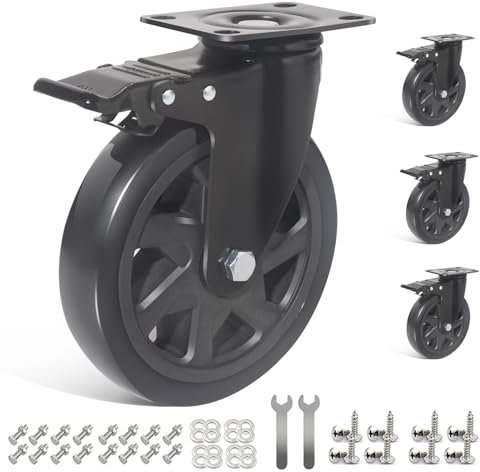 RRIUTO Schwerlastrollen 150MM mit Bremse, 4 Lenkrollen mit Bolzen Tragkraft 1000 kg, Leise Möbelrollen 360° Drehung für Möbel, Transportrollen für Trolley, Tisch