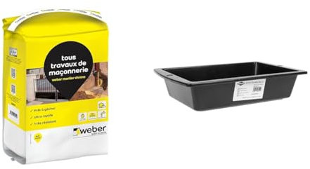 Mortier de maçonnerie ultra-rapide, 5kg, WEBER MORTIER CHRONO, WEBER & COGEX - Auge en plastique - 3L - Léger et facile à transporter