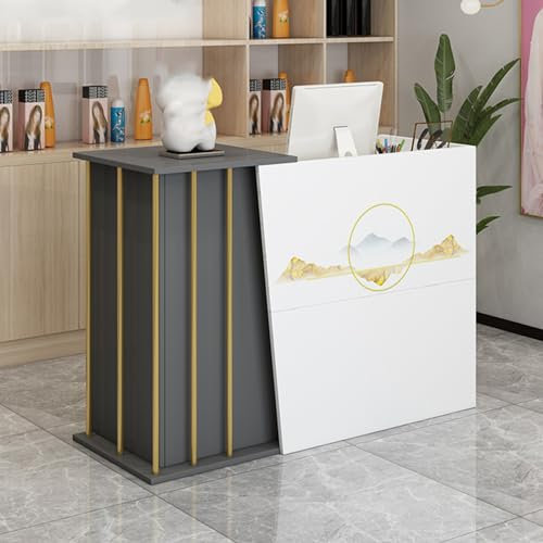 YVYKFZD Empfangstheke mit Theke, L-förmiger Rezeptionstheken, platzsparender Empfangstresen mit abschließbaren Schubladen, Rezeption Kassentisch für Büros(Off-White,39.3x15.7x35.4)
