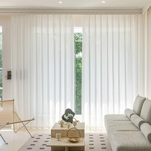 Beydodo Gardinenschals 2er Set Weiß, Vorhänge Halbtransparent mit Schlaufen 96x214CM Einfarbig Französisch Lichtdurchlässige Gardinen Polyester Schiebevorhänge für Wohnzimmer Schlafzimmer Küche