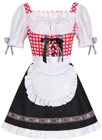 Chnnamzu Damen Dirndl Kleid Midi, Dirndl Damen Midi Oktoberfest Trachtenkleid Elegant Dirndlkleid 2 Teilig Dirndlschürzen Trachten Kleid Dirndel Trachtenmode Dirndelkleider