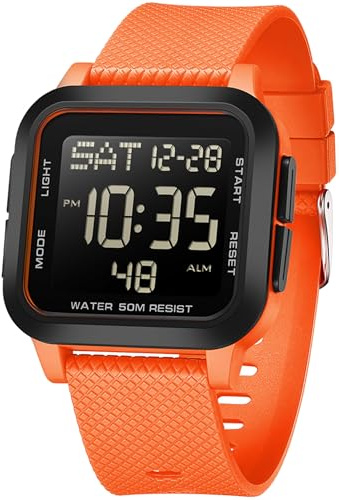 findtime Digitaluhr Herren Große Ziffern Armbanduhr Herren Damen Digital LED Sportuhr Eckig 5ATM Wasserdicht 12/24H Zwei Zeitzonen Outdoor Countdown Uhr Sport Armbanduhren Jungen Military Watch