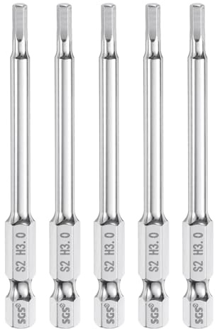 QUARKZMAN 5pz Punte per Cacciavite Chiave Esagonale 3mm (H3) Metrico 1/4 Attacco Esagonali 75mm (3) Punta Magnetica Lunghe Acciaio S2 Punta per Trapano Piatta Grado Industriale per Viti