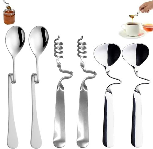 Honiglöffel, 6 Stück Rührlöffel Set, Edelstahl Langer Griff Honiglöffel, Hängender Marmelade Löffel, Edelstahl Rührlöffel, Wiederverwendbar Longdrinklöffel Mit Knick, für Marmelade, Joghurt