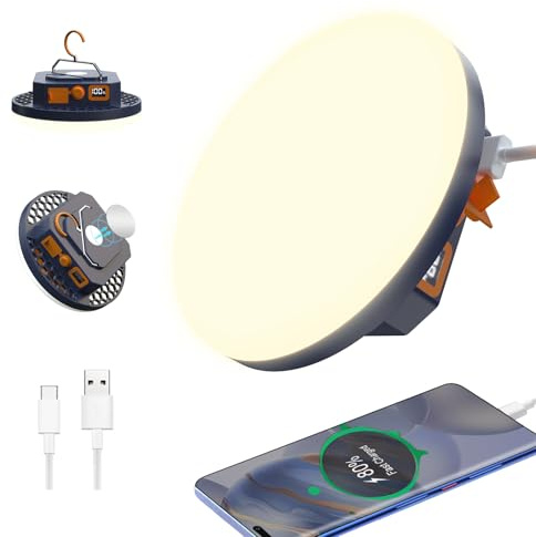 Lampe Camping Rechargeable, Batterie 10000 mAh, Lanterne Camping 3000 lm, Lumière de Camping Extérieure Portable 6500 K, Lampe de Pêche, Eclairage de Secours pour Ouragan (Éclairage chaleureux)