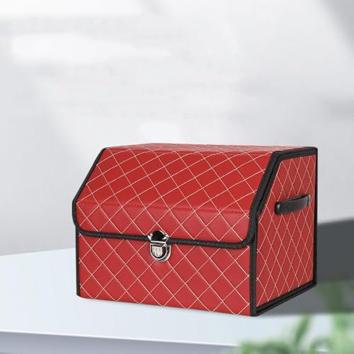 GLYGLY Auto Kofferraum Organizer für VW Touareg 2011-2018, Kofferraumtaschen Autotasche Organizer Wasserdicht Fächern Aufbewahrungs Box Faltbare,C-Red-38 * 32 * 30cm