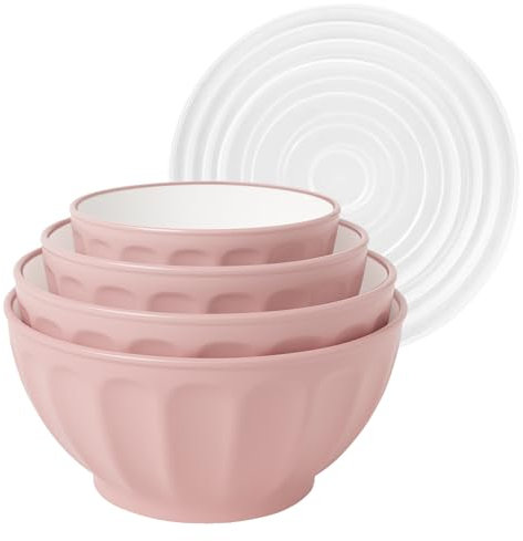 BoxedHome Rührschüsseln mit Deckel, 4 Stück große Kunststoffschüsseln, Mikrowellen- und spülmaschinenfest, BPA-frei, ideal zum Vorbereiten, Backen und Kochen von Lebensmitteln,Rosa