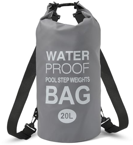 Yeabett wasserdichter Dry Bag, 20L wasserdichte Strandtasche mit verstellbarem Schultergurt, Dry Bag zum Schwimmen, Camping, Kajakfahren, Strand, (Grau)