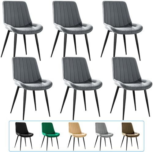 JIJIAN Samt Esszimmerstühle 6er Set, Dunkelgrau | Moderner Polsterstuhl mit 53 cm Breiter Sitzfläche, Küchenstühle mit Metallbeinen, Bis 150 kg Belastbar, für Esszimmer Küche