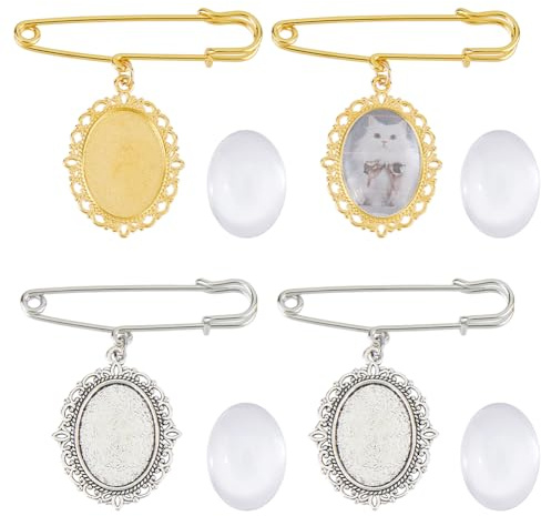DICOSMETIC 4/8/12 Stück Hochzeitsstrauß Foto Anhänger Spitzenrahmen Anhänger Foto Gedenkanhänger Personalisierte Erinnerungsanhänger Mit Glas Cabochons Für Brautstrauß & Bräutigam Boutonniere