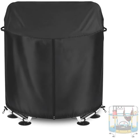 Kids Trampoline Cover Waterproof for 55 Round Kids Trampoline Heavy Duty 600D Oxford cloth Weather-Resistant Round Trampolines Cover UV resistant Windproof Outdoor Toddler Trampoline Covers（Black）