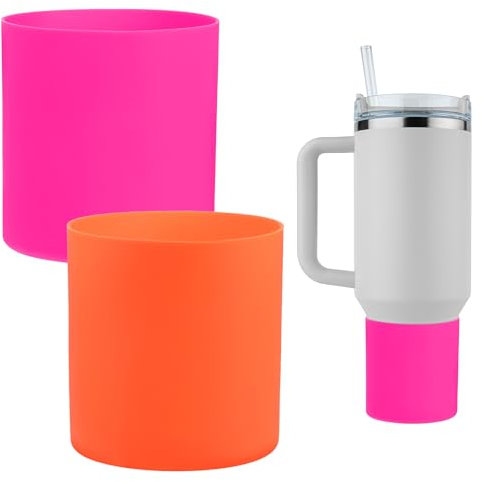 TIXIPEM Silicone Water Bottle Boot for Stanley [2PCS] - Anti-Slip Protective Sleeve Use for Protecting Water Bottles from Scratches - [Red & Orange - 3.2 IN] Bottom Bumper Protector