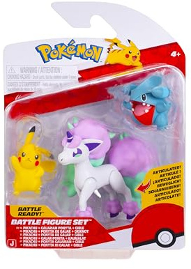 Pokémon Battle Figure - Pack de 3 Unidades - Incluye 5 cm Pikachu & Gible y Ponyta Galarian de 7,5 cm