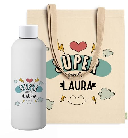 Evyre Regalo Fin de Curso Profesores Tote Bag Botella térmica Profesora Personalizado Maestra Infantil Regalos para Profesores Originales Recuerdos Alumnos (Super)