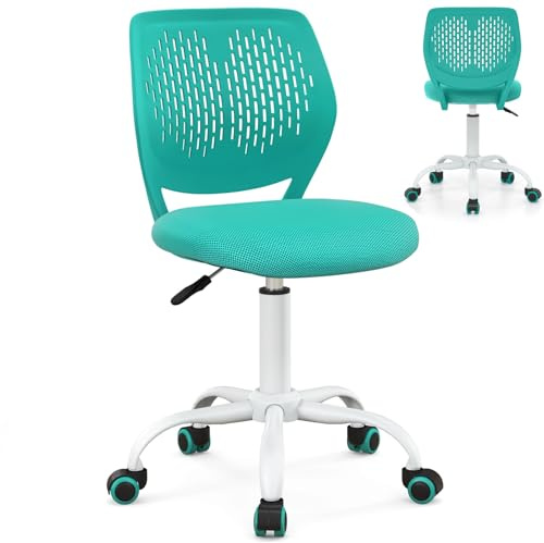 GYMAX Kids Desk Chair, Height Adjustable Study Chairs with PU Casters, Gas Lift, Children Swivel Computer Chair for School Home, Load Capacity 110kg (Light Green)