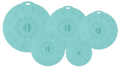 Kellegour Couvercles en Silicone Réutilisables,5 Pièces Couvercles à Ventouse en Silicone Set,Couvercle de Bol Universels pour Bols,Casseroles,Assiettes,Tasses,Fours,Réfrigérateurs(Bleu)