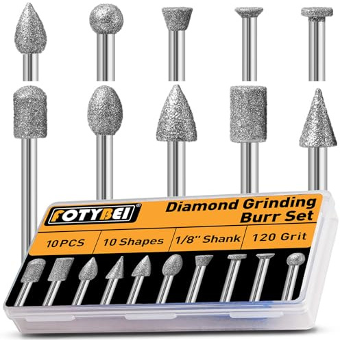 10 Pcs Grain 120 Fraises Diamantées pour Dremel, Mèches de Gravure avec tige de 1/8 pour Ponçage Sculpture Gravure de Pierre, Verre, Céramique