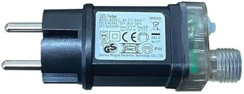 Steckernetzteil 230V auf 31V 6W | IP44 wetterfest | Für LED-Lichterketten mit 2-poligem Stecker | Mit 8 Lichtfunktionen | Für Innen- und Außenbereich | Transformator SNT