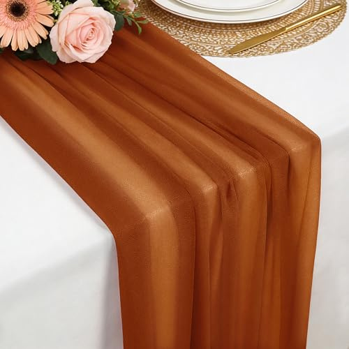 Tischläufer Terracotta Chiffon, 77 X 300 cm Weich und Bequem Tischläufer für Boho Hochzeit, Party, Taufe Dekor, Babyparty, Brautparty Küche Tisch Dekoration